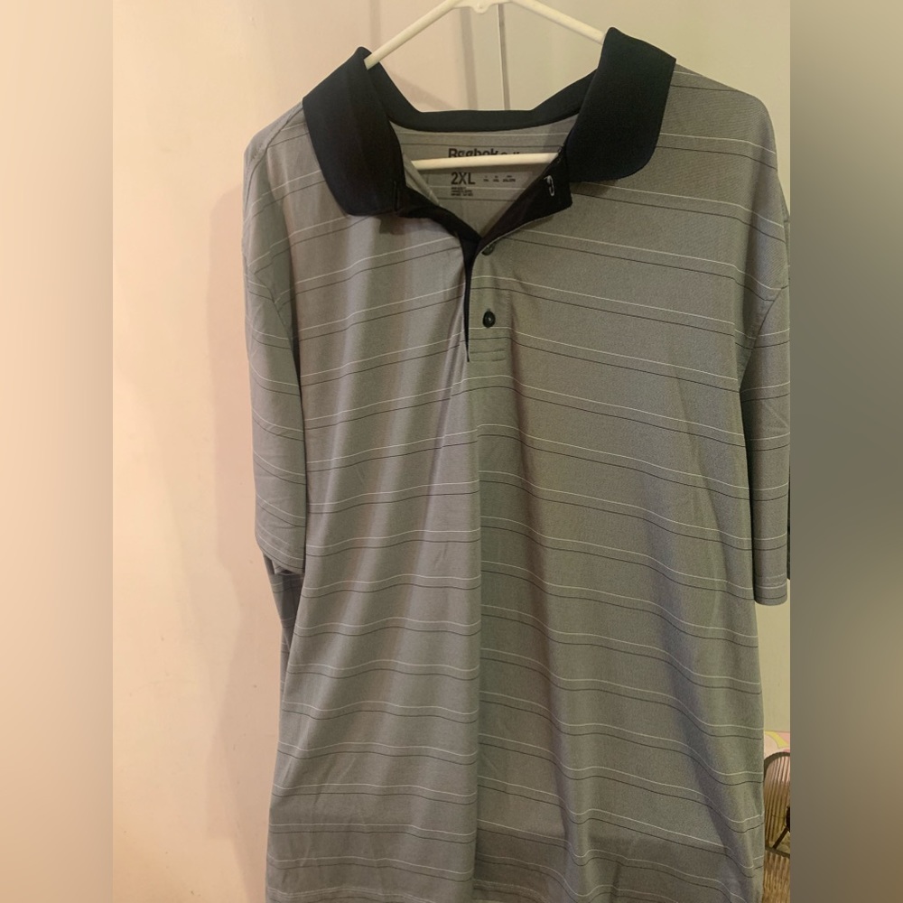 Reebok Golf Grey Striped Polo Shirt Size 2XL